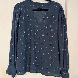 Ann Taylor Teal Blouse with Delicate Floral Design